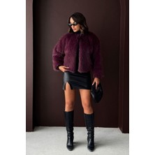 Mürdüm Kadın Suni Kürk Ceket Modern Premium Luxury Trend Tasarım Mont