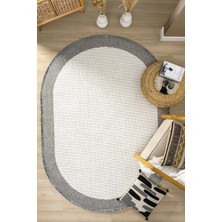 Oval Gri Halı Bordür Modern Oturma Odası Salon Mutfak Koridor Antre Balkon Çocuk Odası Halısı 0020