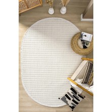 Oval Beyaz Halı Modern Oturma Odası Salon Mutfak Koridor Antre Balkon Çocuk Odası Halısı 004