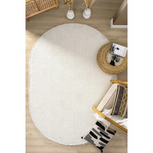 Oval Beyaz Halı Modern Oturma Odası Salon Mutfak Koridor Antre Balkon Çocuk Odası Halısı 007