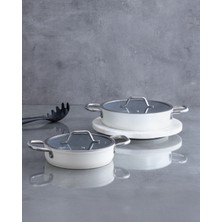 Madame Coco Nano Seramik 4 Parça Sahan Seti - Beyaz/antrasit - 18-22 cm