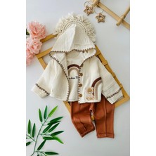 Miniğimin Cicileri Müslin Gökkuşağı Panç Detaylı Erkek Bebek 3 lü takım - Kiremit