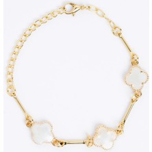 Jimmy Key Beyaz Yonca Figürlü Taşlı Ayarlanabilir Bileklik