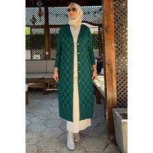 Dama Desenli Triko Hırka Zümrüt