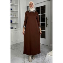 Pera Taşlı Triko Elbise Kahve