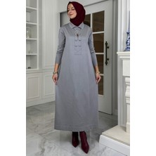 Laçin Triko Elbise Gri