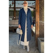 Dama Desenli Triko Hırka Indigo