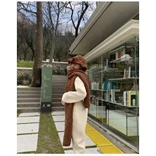 Alm Peluş Örgü Atkı Şal Mbcr Kahverengi Kadın Kış Sezonu İçin Yumuşak ve Sıcak