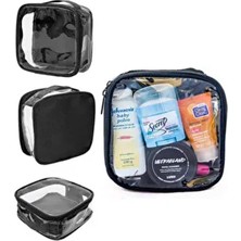 Woys Bags Tekli Şeffaf Seyahat Makyaj Çantası Polyester Şu Geçirmez Kumaş