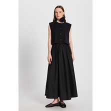 Minaaise Siyah Poplin Beli Lastikli Uzun Etek 27321