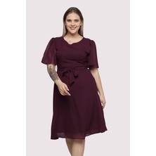 Apsen Kadın  Büyük Beden Melek Kol Midi Boy Şifon Elbise 4257-110