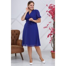 Apsen  Kadın Kruvaze Yaka Kuşaklı Büyük Beden Midi Boy Şifon Elbise 4255-110