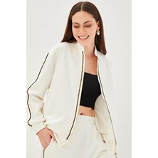 Allyco Şerit Detaylı Dik Yakalı Regular Örme Sweatshirt