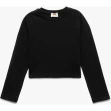 Pamuklu Bisiklet Yaka Uzun Kollu Basic Crop Tişört