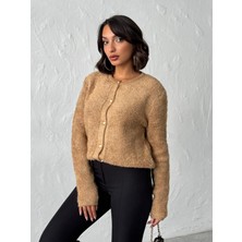 Kadın Havlu Dokuma Düğmeli Triko Hırka