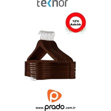Teknor-Prado 12 Adet Ahşap Görünümlü Plastik Kalite Beyaz Stil Elbise Askısı