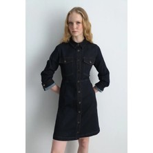 Gusto Tencel Denim Elbise - Lacivert