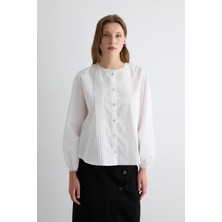 Gusto Nervürlü Koton Gömlek - Beyaz