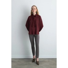 Gusto Boyundan Bağlı Saten Gömlek - Bordo