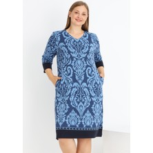 Kadın Büyük Beden Truvakar Kollu Cepli Likralı V Yaka Elbise