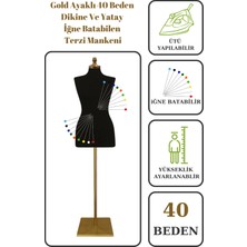 40 Beden Iğne Batabilen Terzi Mankeni Prova Mankeni Sünger Manken Gold Ayaklı Siyah Kumaş Po-01