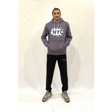Erkek Kapşonlu Rahat Kalıp Içi Polarlı 3 Iplik Nyc Baskılı Sweatshırt SPR24SW09
