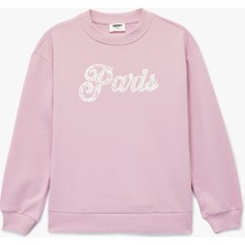 Pamuklu Uzun Kollu Bisiklet Yaka Baskılı Sweatshirt