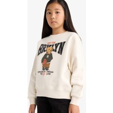 DeFacto Relax Fit Bisiklet Yaka Baskılı İçi Yumuşak Tüylü Sweatshirt Kız Çocuk E6780A825WN