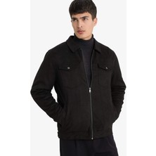DeFacto Slim Fit Dar Kesim Gömlek Yaka Fermuarlı İç Cepli Süet Mevsimlik Baharlık Ceket Mont A3254AX25AU