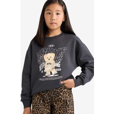 DeFacto Relax Fit Bisiklet Yaka Baskılı İçi Yumuşak Tüylü Sweatshirt Kız Çocuk E6780A825WN