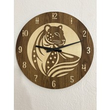 Safari Serisi - Leopar - Ahşap Duvar Saati - 40 cm (Çift Katmanlı Ahşap)