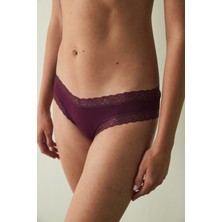 Bordo Dantelli Pamuklu Normal Bel Slip Külot