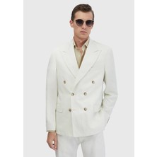 Ekru Zeroweight Slim Fit Keten Karışımlı Ceket