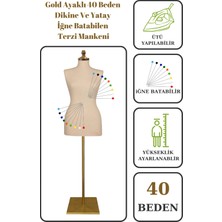 40 Beden Iğne Batabilen Terzi Mankeni Prova Mankeni Sünger Manken Gold Ayaklı Krem Kumaş Po-01