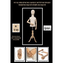 6 Yaş Keten Kumaşlı Ahşap Kollu Kumaş Kafalı Çocuk Terzi Mankeni Vitrin Mankeni
