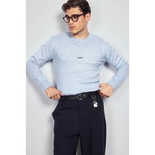 Erkek Regular Fit Bisiklet Yaka Kazak Açık Mavi