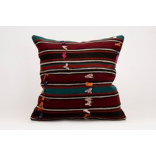 El Yapımı Kilimden Yapılmış Vintage Kırlent Kılıfı, Yün