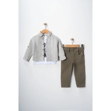 Erkek Çocuk Kolu Ayarlanabilir Gömlekli Pantolonlu Baskılı Tişörtlü Üçlü Spor Takım