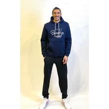 Erkek Kapşonlu Rahat Kalıp Içi Polarlı 3 Iplik El Yazılı Brooklyn Baskılı Sweatshırt SPR24SW16