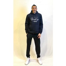 Erkek Kapşonlu Rahat Kalıp Içi Polarlı 3 Iplik El Yazılı Brooklyn Baskılı Sweatshırt SPR24SW16