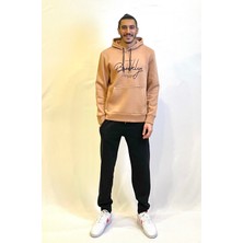 Erkek Kapşonlu Rahat Kalıp Içi Polarlı 3 Iplik El Yazılı Brooklyn Baskılı Sweatshırt SPR24SW16