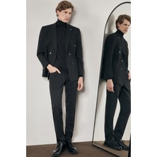 Siyah Kılıç Yaka Astarlı Çift Yırtmaç Pamuklu 6 Drop Slim Fit Classic Kruvaze Ceket 1002255113