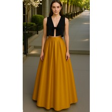 Kadın Gold Cepsiz Pileli A-Line Abiye Etek