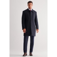 Koyu Lacivert Berberi Yaka Tam Astar Classic Comfort Fit Esnek Kaşe Palto 1005255152