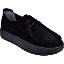 Castle Black Hakiki Deri Günlük Kadın Ayakkabı CB-24610   Siyah Süet