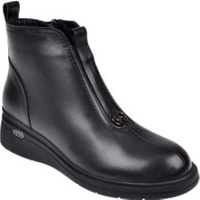 Beety Hakiki Deri Önü Lastikli Dolgu Taban Kadın Bot BEE-5068   Siyah