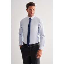Mavi Sert Yaka Uzun Kol Slim Fit Pamuklu Gömlek 1004255175