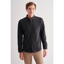Siyah Smart Düğmeli Yaka Uzun Kol Cepsiz Slim Fit Casual Gömlek 1004255171