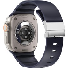 Mobicas Apple Watch 7 (45MM) Uyumlu Metal Tokalı Silikon KORDON-145 Mavi