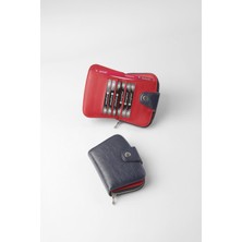 Cengiz Pakel Küçük Boy Desenli Kadın Cüzdan/portföy - 65308 - Lacivert/kırmızı